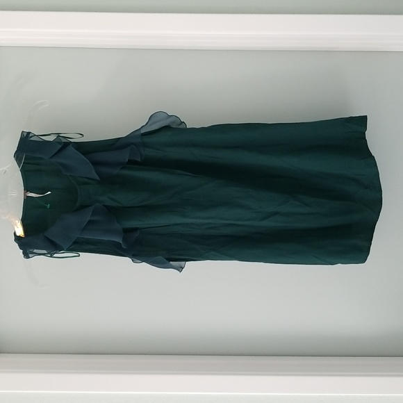 Free People Dresses & Skirts - Free People Jade Green Crepe Shift Mini Dress with Ruffles and Side Pockets Sz 6